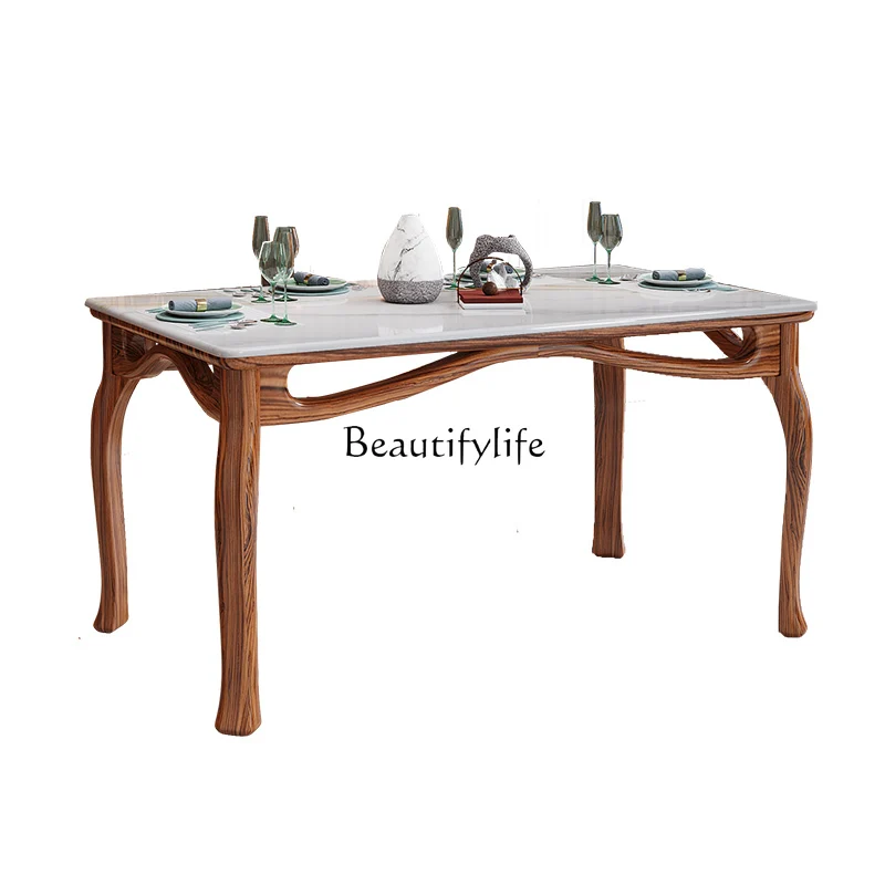 

New Chinese ebony marble dining table and chairs modern simple living room
