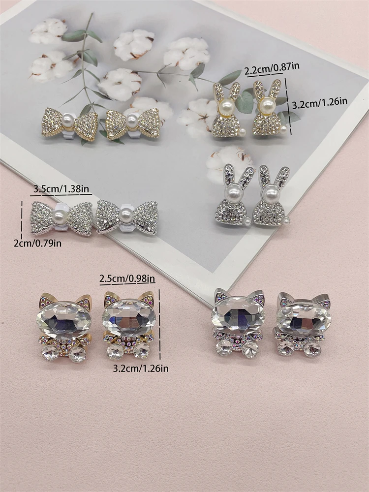 2PCS Schleife-knoten Schnürsenkel Charms Zubehör Bling Strass Katze Schnürsenkel Schnallen DIY Dekorationen Abnehmbare Kaninchen Schuh Clips – Detail 2