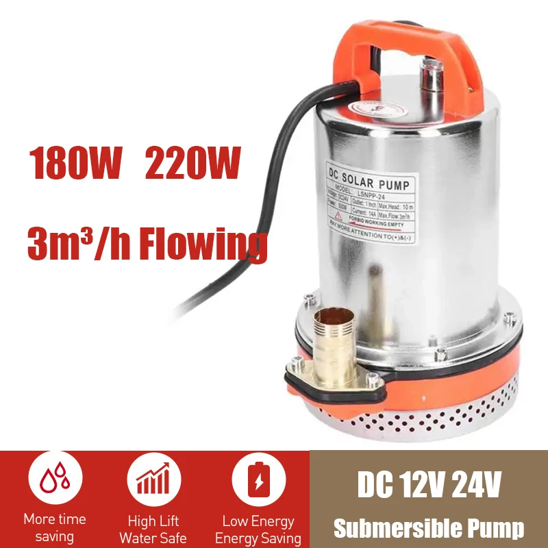 180W 220W DC Submersible Pump Household Agricultural 12V/24V Battery Pump High Lift 10M Well Water Pump