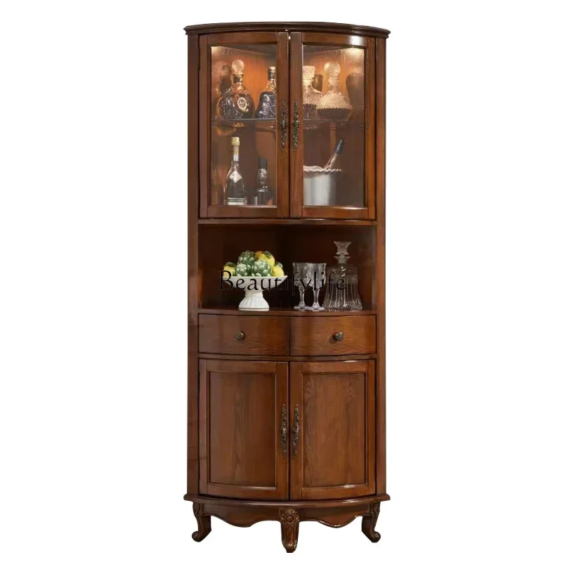 

1PJ12American solid wood triangular cabinet guest restaurant corner with lamp premium wine cabinet
