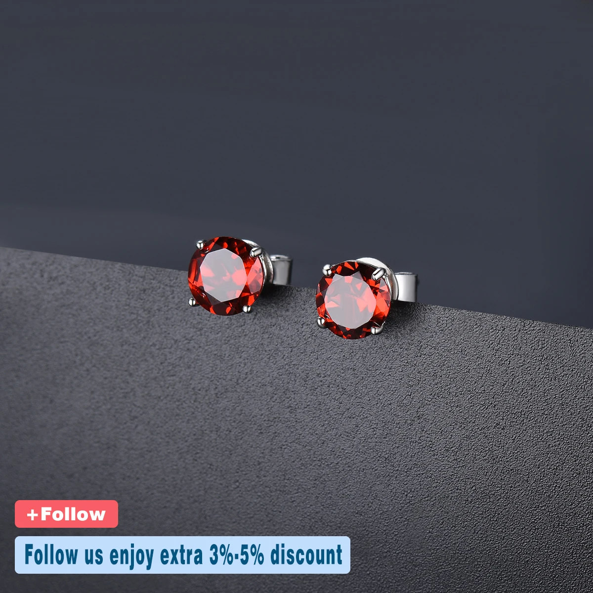 Hutang 6mm Round Garnet 925 Silver Stud Earrings Genuine Red Gemstone Solid 925 Sterling Silver Fine Elegant Simple Jewelry Gift