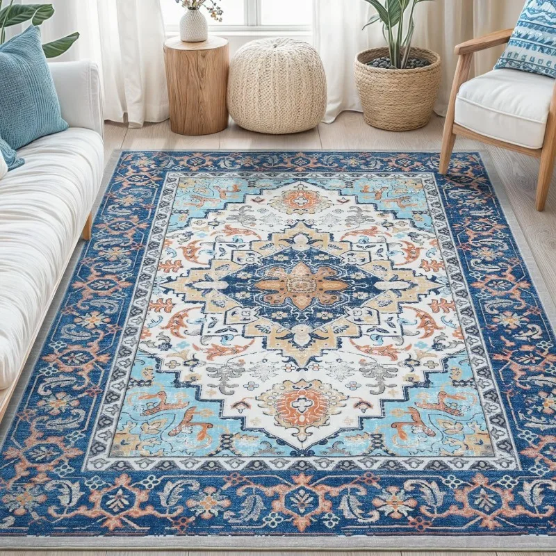 

Легкий роскошный ковер в европейском стиле с принтом для гостиной, складной, машинная стирка, прикроватный ковер для спальни, диван, журнальный столик, ковер