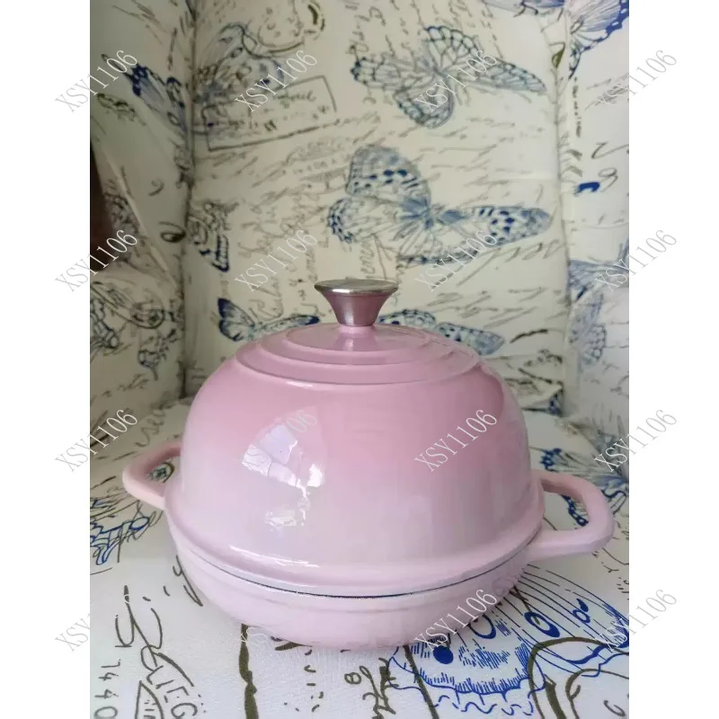 24cm Enamel Cast Iron Pot Flat Bottom Bread Baking Pan Seafood Pot for Oven Gas Electric Stove view 5