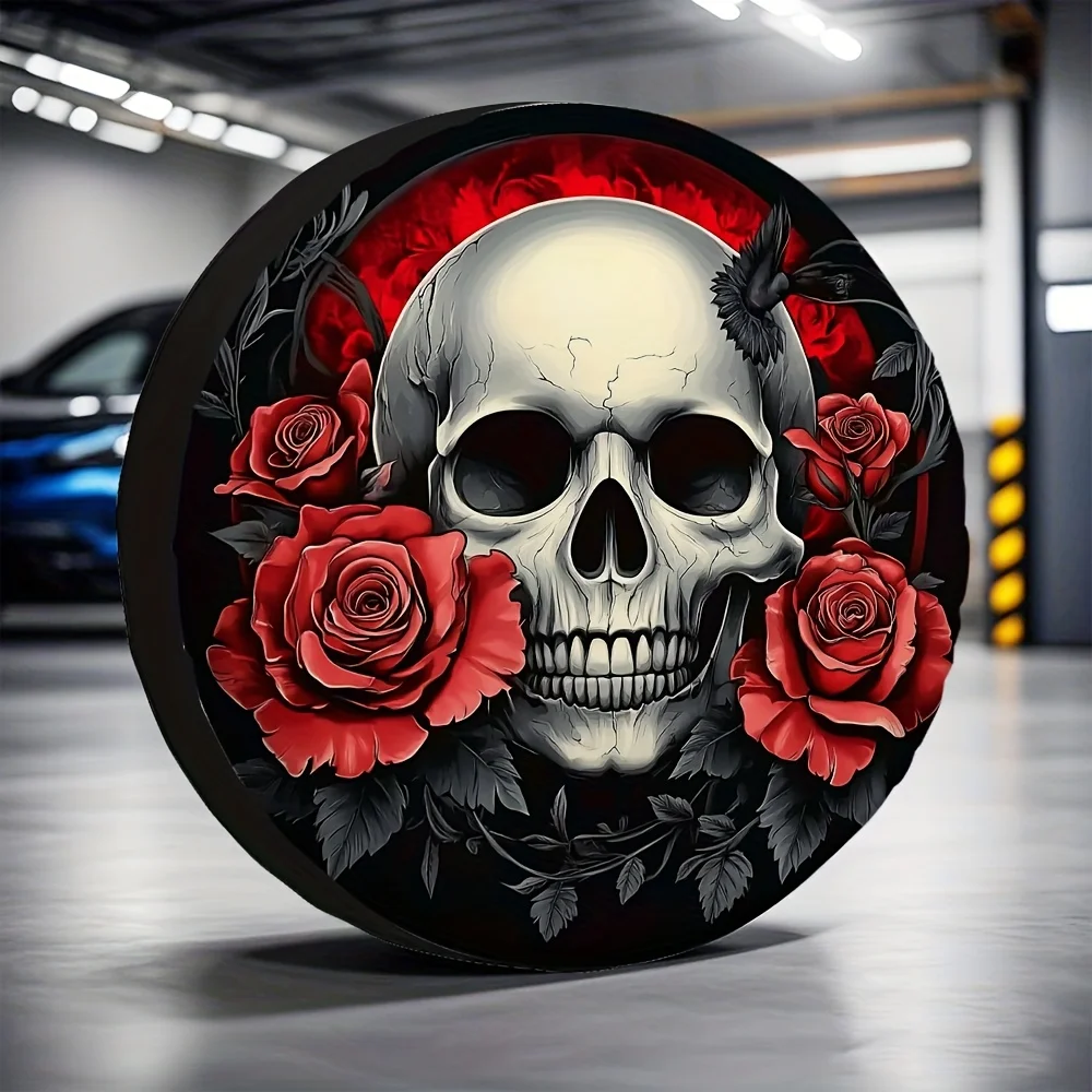 

1pc Gothic Skeleton & Roses Tire Cover for JEEP - Durable Fabric Fit, No Electricity Needed, Weather-Resistant Camping & Everyda
