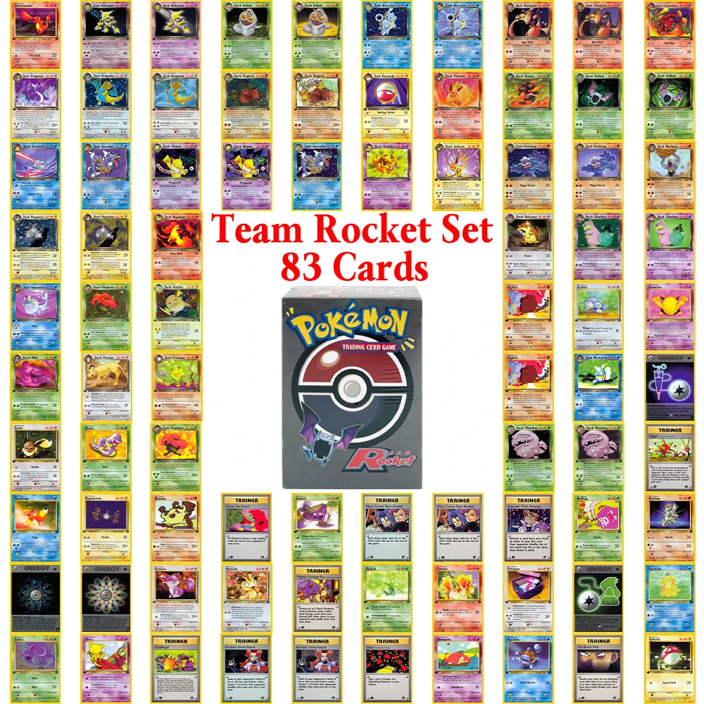 Kartu Tim Roket PKM 83 PCS Set Lengkap Mainan Hobi Koleksi Permainan Anime Kartu Foil Proxy PTCG Set Lengkap