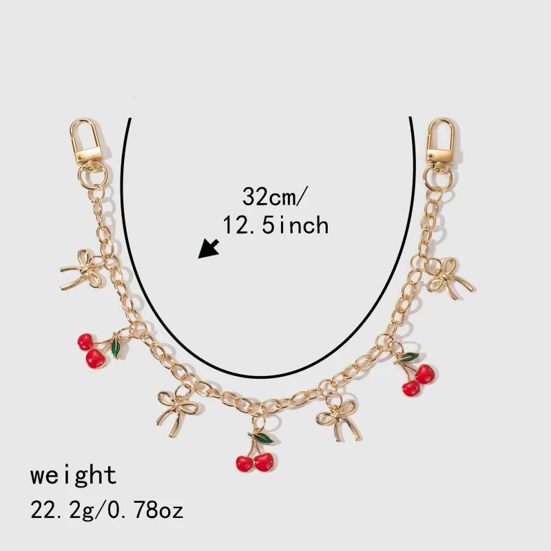 DIY Bag Hanging Chain With Cherry Bowknot Pendant Detachable Clothing Pants Chain Handbag Extension Chain Bag Accessories
