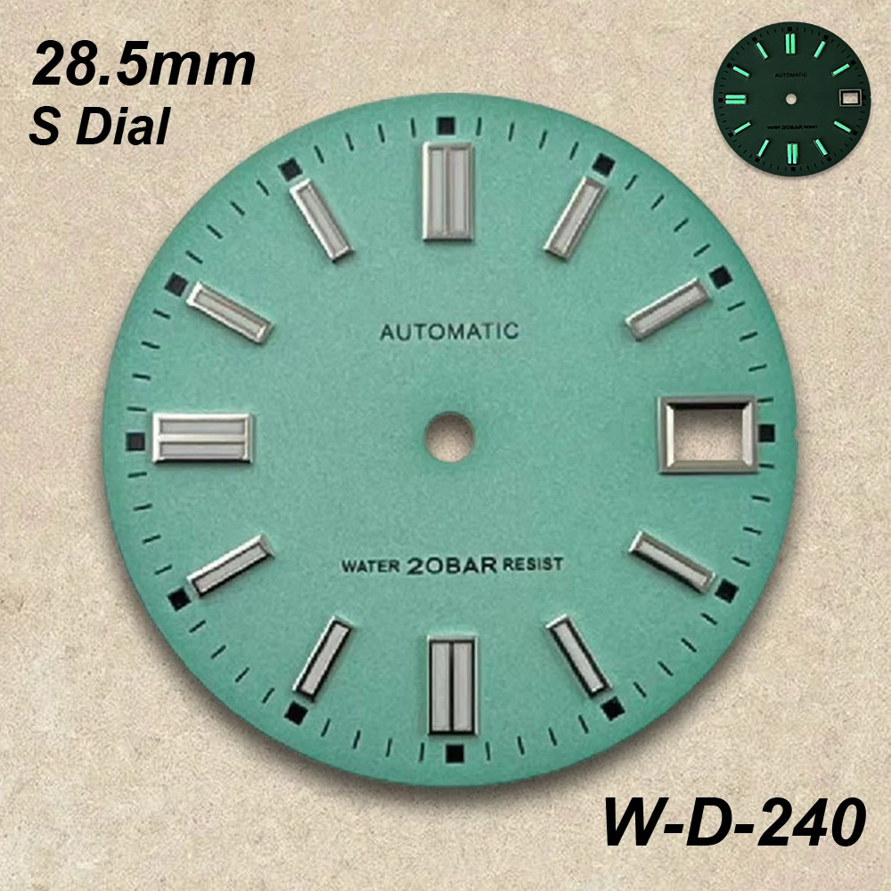 28.5mm Matte S Dial Fit NH35/NH36/4R/7S Automatic Movement Green Luminous Day Just NH35 Watch Modification Accessories