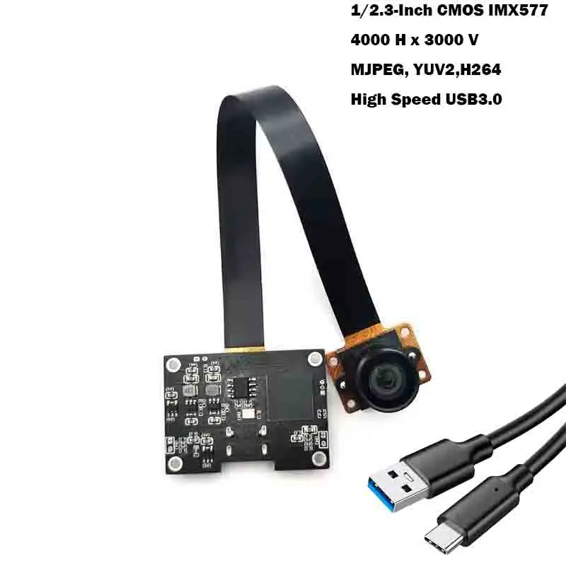 

4000x3000 4K 12MP HD IMX577 USB3.0 Camera Module Type-C MJPEG YUV2 H264 Fixed Focus 88.2° For Face Recognition