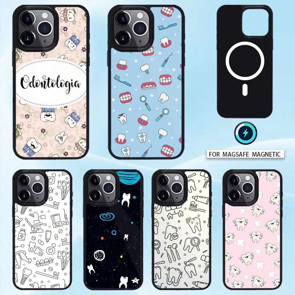 

Cartoon T-Teeth D-Dentist Phone Case Magnetic For iPhone17 16 15 14 13 12 Pro Max For Magsafe Wireless Charging Cover