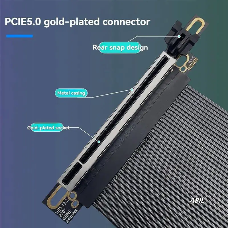 

Pcie 5.0 X16 Riser Cable For NZXT H1 270° Reverse Right Angle Silver Plated Cable GEN 5/4 64GB/S GPU Extension Cable