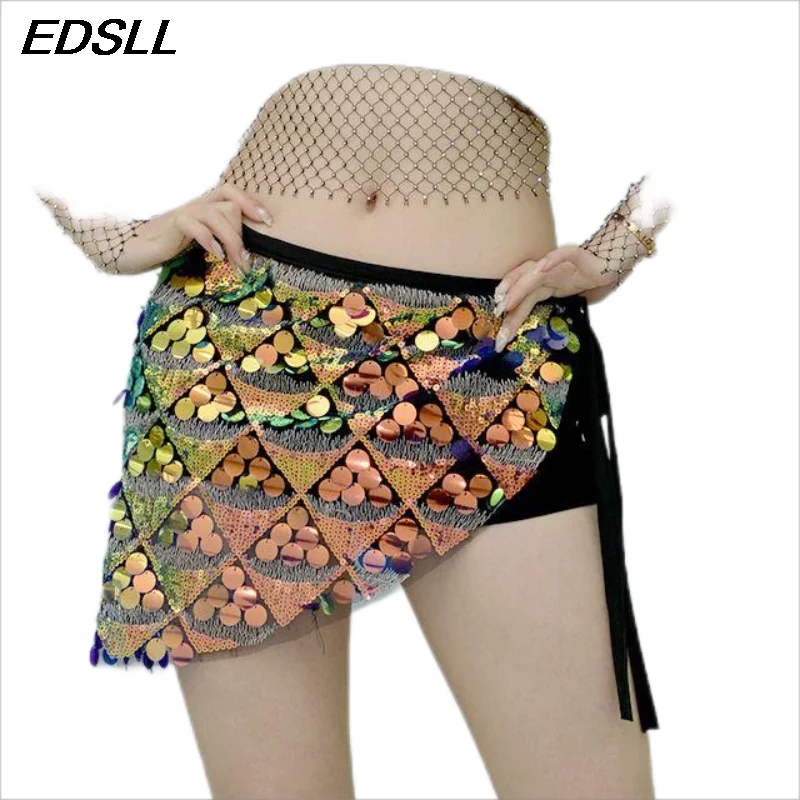 رائجة البيع النساء الرقص اكسسوارات الترتر وشاح الورك الخصر سلسلة مجموعة مثير التفاف الورك تنورة قصيرة مثلث وشاح التدريب الملابس