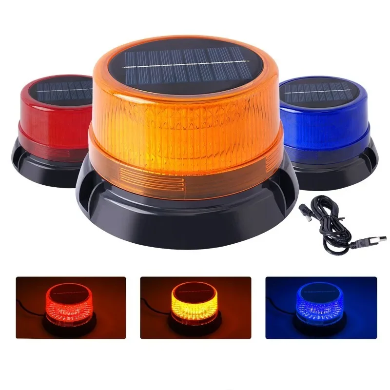 Solar Magnetic Beacon Lights12V 24V Strobe Light Amber Warning Lights Safety Light for Trucks Vehicles Emergency Flashing Beacon