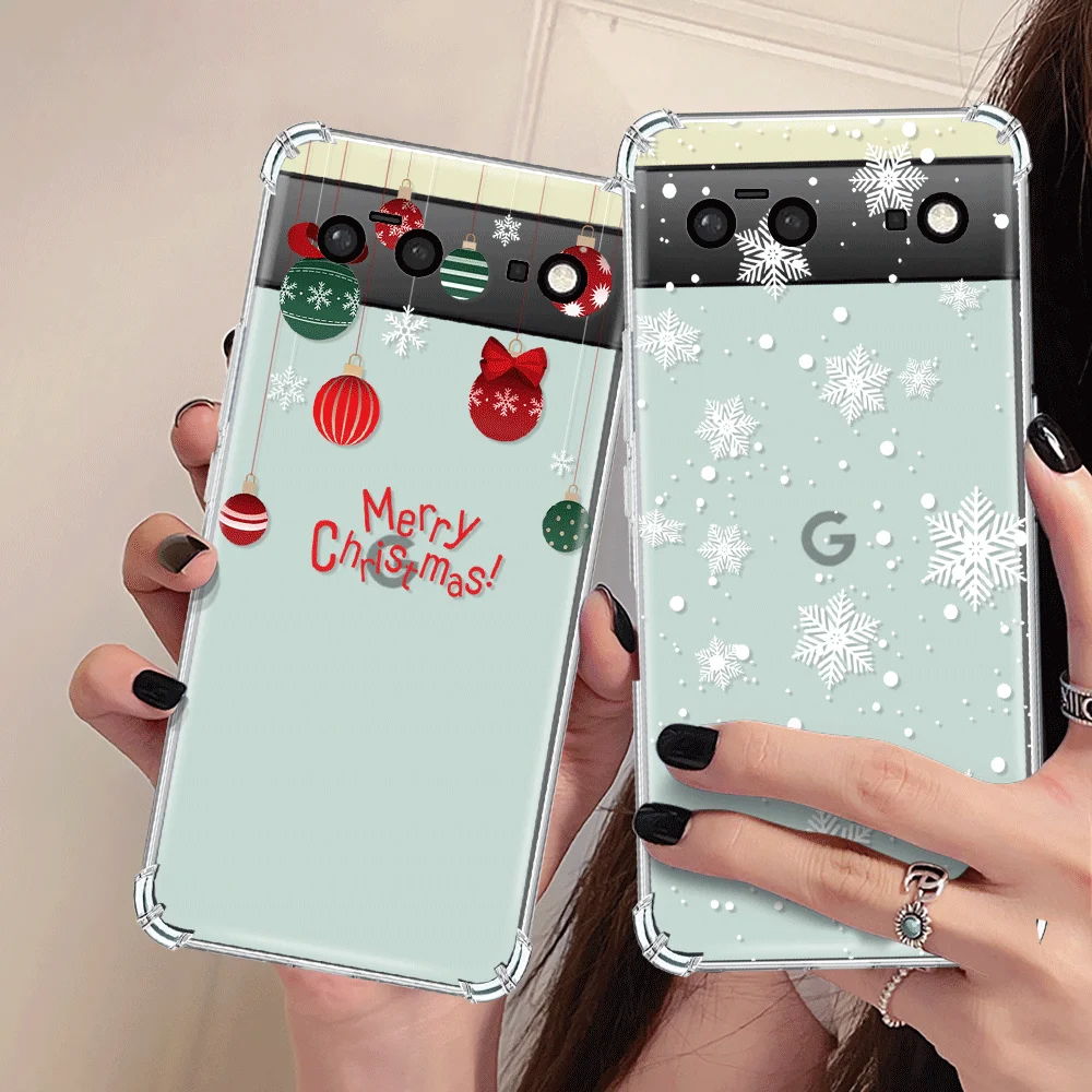 Merry Christmas Phone Case for Google Pixel 8 Pro 7a 7Pro 7 Transparent Fundas for Pixel 6a 6 6Pro Shockproof Soft TPU Cover