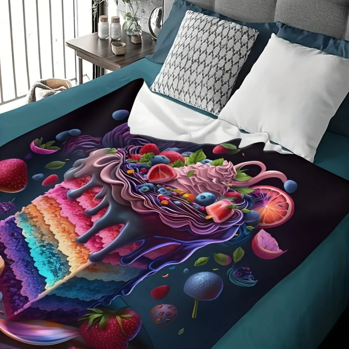 1 بطانية فانيلا مبتكرة تحت عنوان الكيك - ناعمة ودافئة، مثالية لديكور المنزل أو الأسرة أو الكراسي أو التخييم أو السفر، لعيد الميلاد.