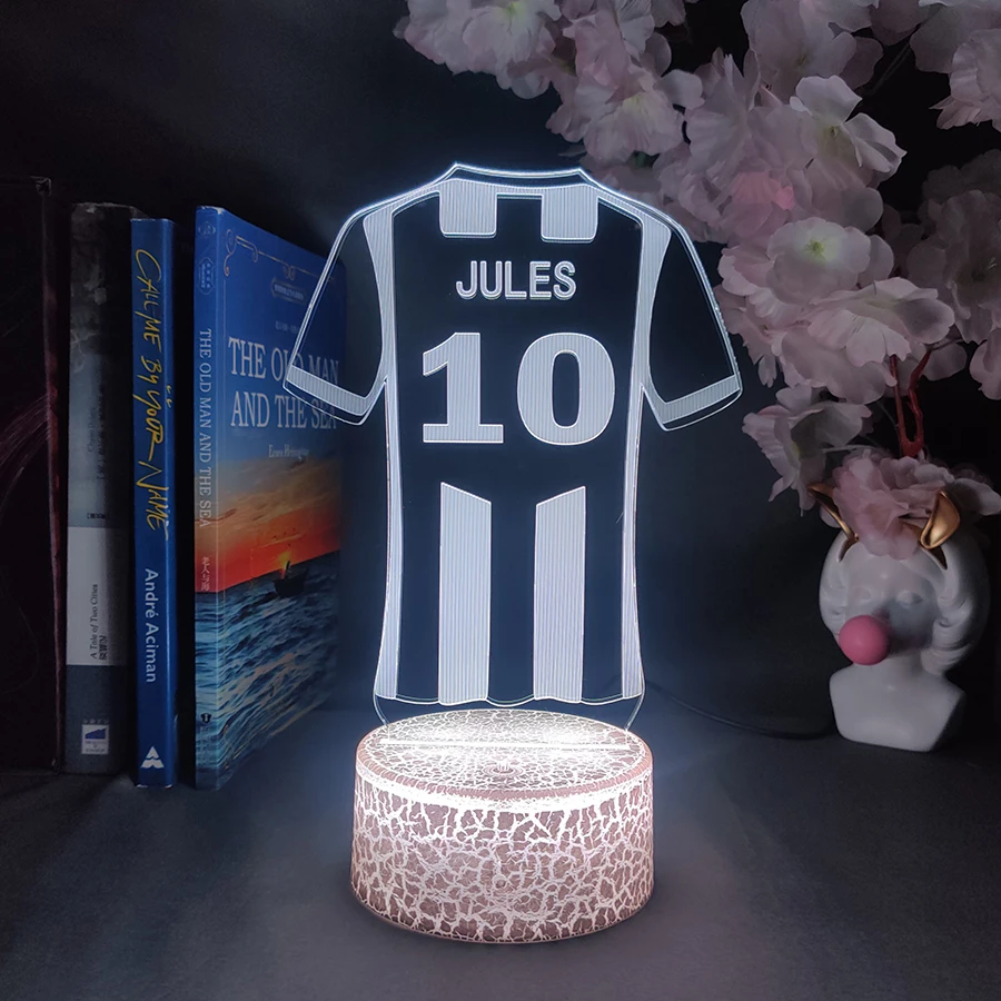 Camisa de futball personalizada led luzes 3d nome personalizado lâmpada noturna de futebol crianças quarto decoração de mesa presentes de natal para