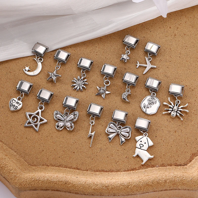 نجمة الكرز ذيل السمكة القمر القط باو قنديل البحر قلادة الإيطالية سحر ربط الفولاذ المقاوم للصدأ صالح 9 مللي متر سوار المرأة DIY بها بنفسك صنع المجوهرات