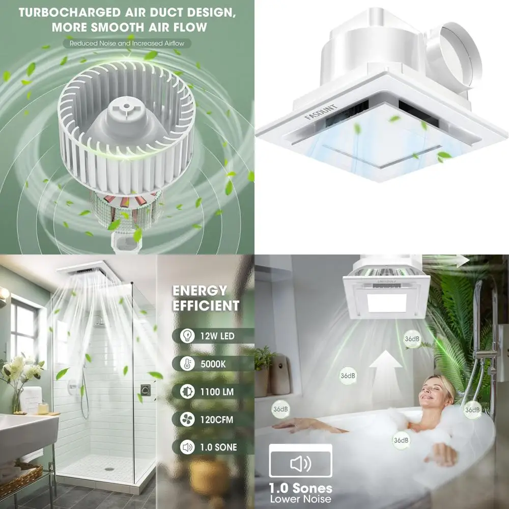 

120cm Ultra Quiet LED Bathroom Exhaust Fan with 5000K Daylight Light, No Attic Access Needed