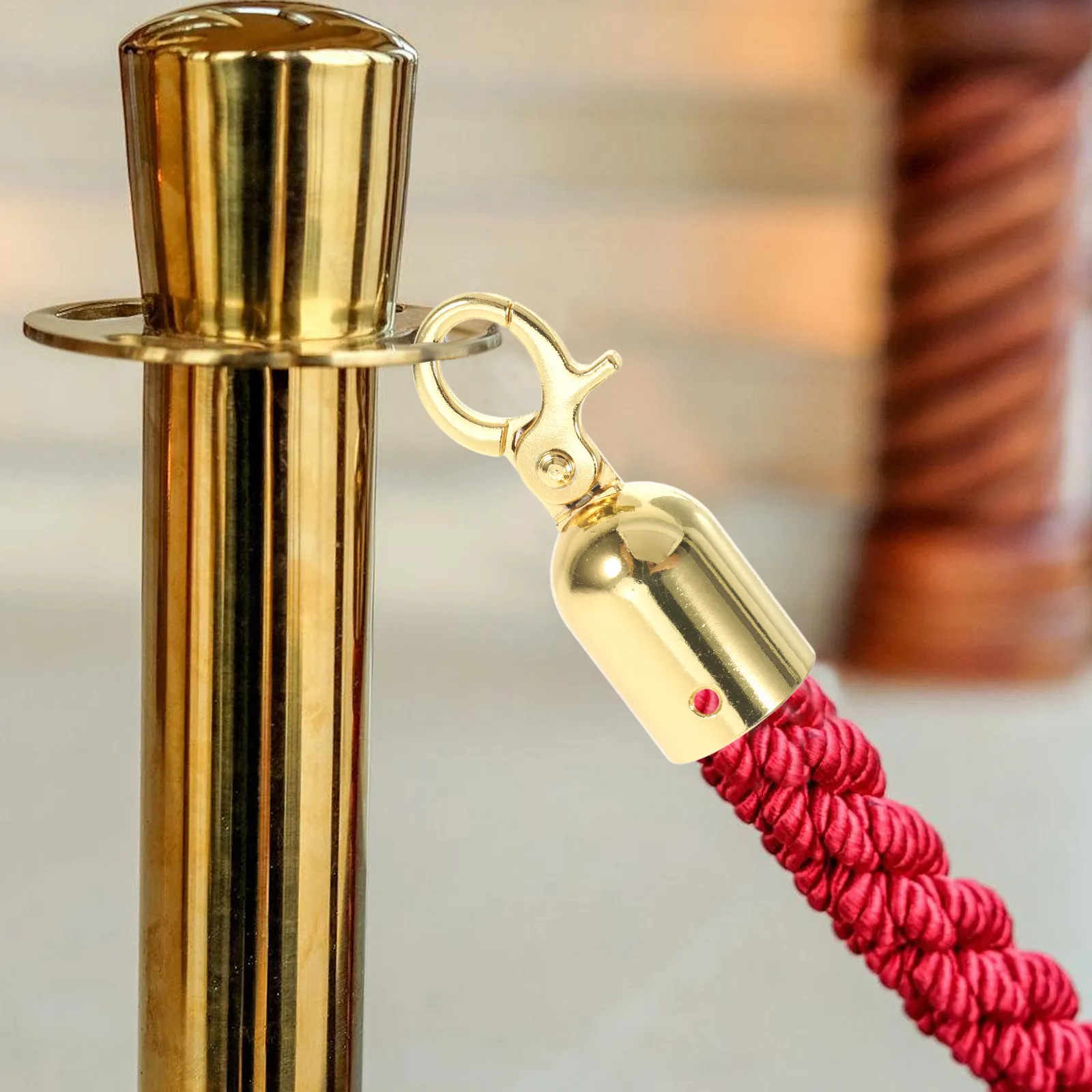 2Pcs Stanchion Rope End Caps Stopper Snap Hooks Cord Barrier Rope Ends Queue Divider Crowd Control Golden Fittings