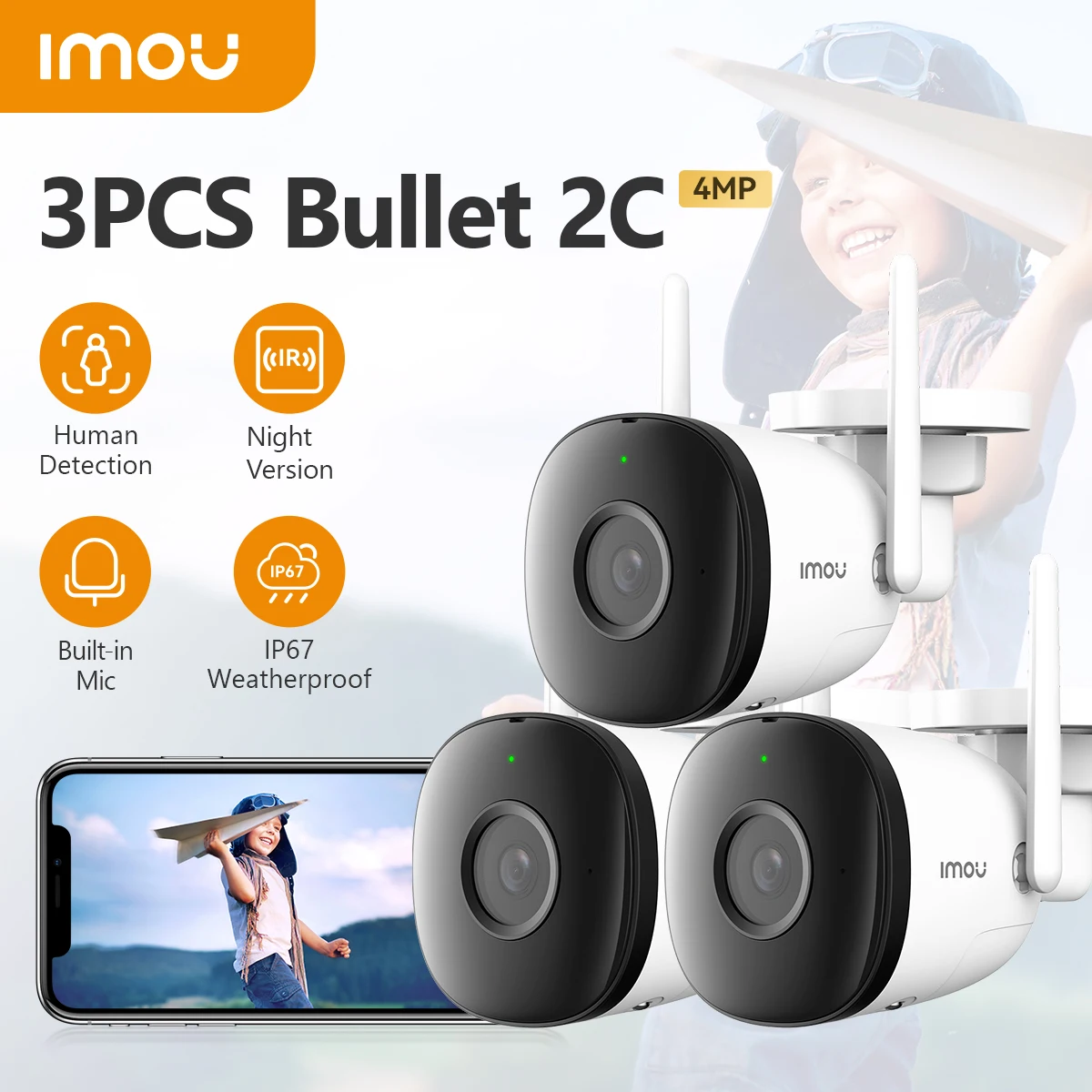 

IMOU 3PCS Bullet 2C 4MP Set Wifi Camera IP67 Weatherproof AI Human Detection Outdoor Surveillance IP Camera Wholesale