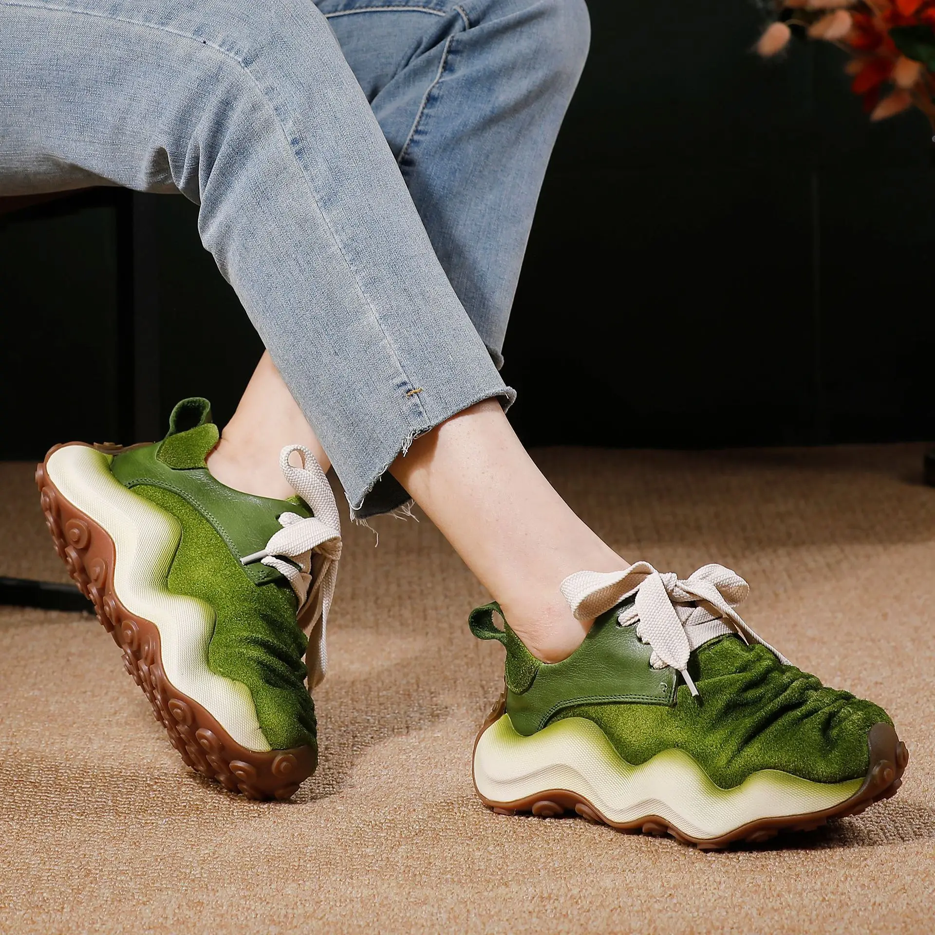 

GKTINOO 2025 Autumn Women's Shoes Genuine Leather Sneakers Thick Soled Sports Style Breathable Lace Up Casual Four Seasons Shoes