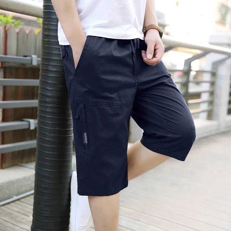 Male Summer Big Size Capri Pants Casual Loose Fit Shorts L-6XL for 40KG-120KG Outdoor Wear Comfortable Pocket Men Sport Trousers