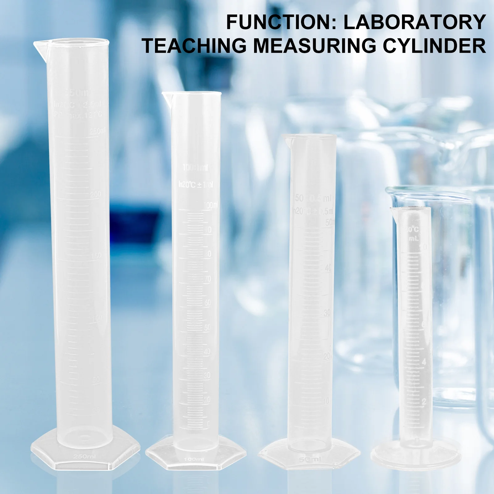 Cilindro de medição de plástico graduado com escala transparente para tubo de ensaio escolar, 4 unidades