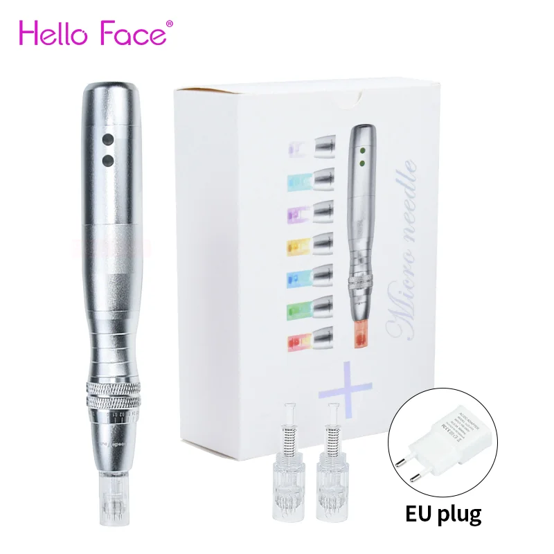 HELLO FACE-pluma Derma inalámbrica con luces LED de 7 colores, pluma de fotones con 2 agujas de piezas, herramienta de cuidado facial Nano