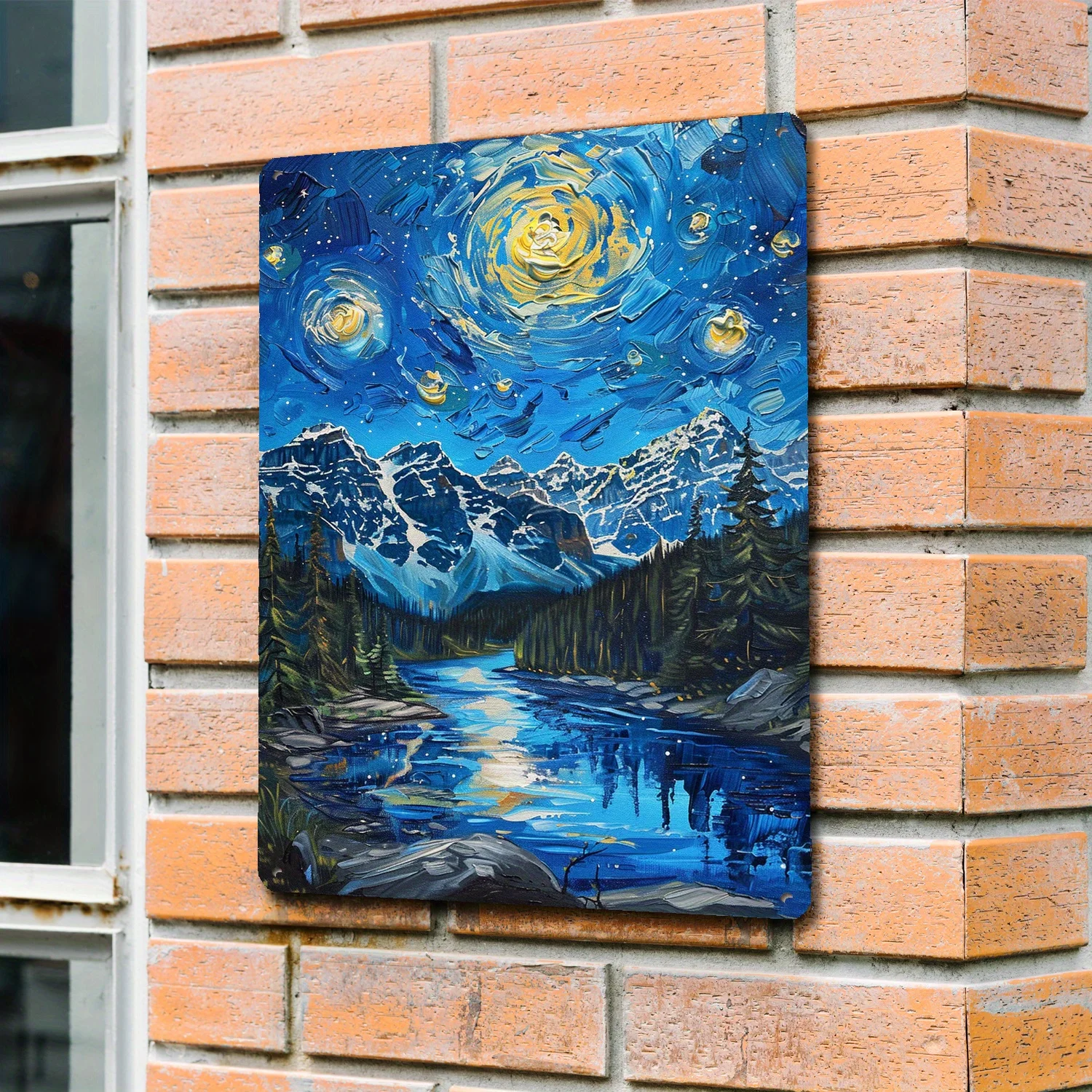 2D Flat 1pc 8x12 Inch(20cm X 30cm) Banff Rockies Enchantment Starry Sky Vintage Landscape Tin Sign for Alpine Themed Interiors