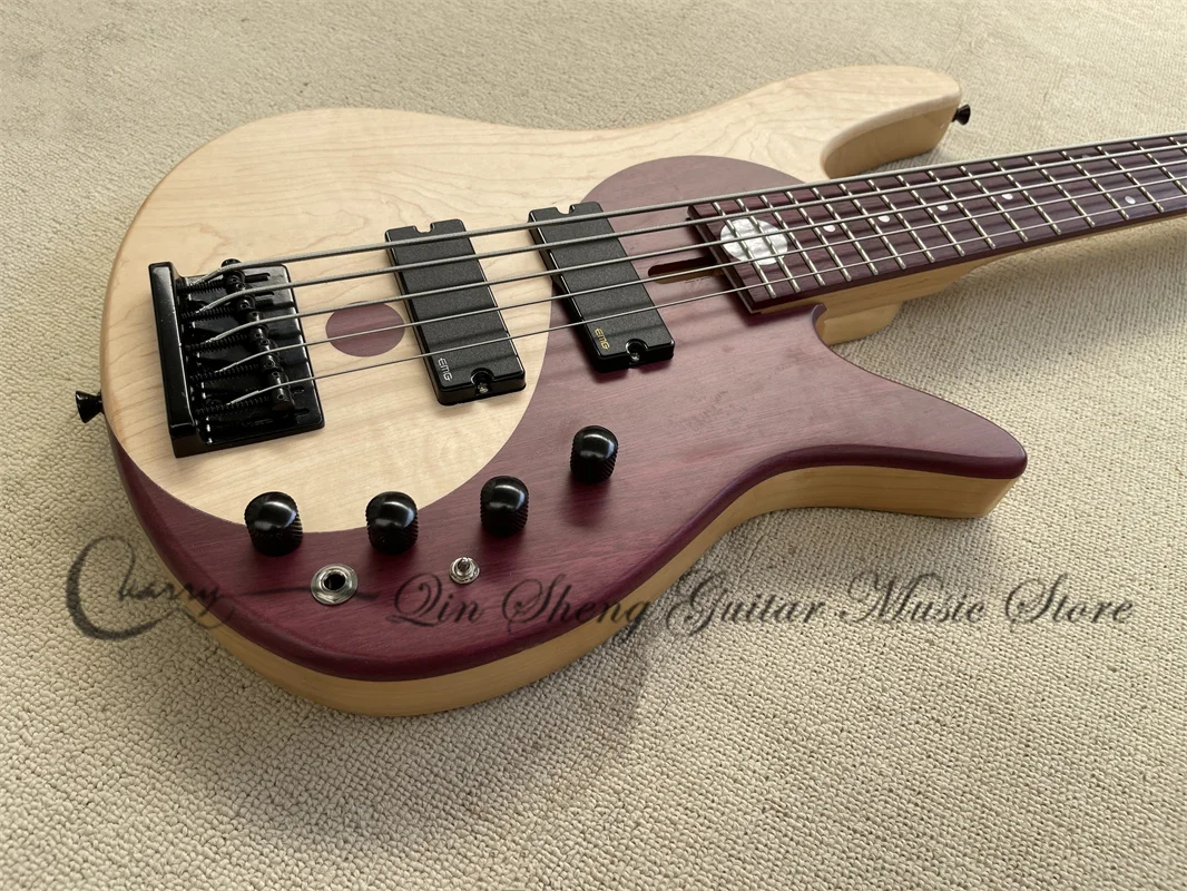 5 String Bass Guitar Yin Yang Tai Chi Bass Fora Bass Red PURPLEHEART Fingerboard Alder Body Fixed Bridge Black Tuner