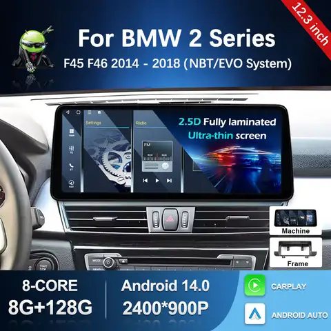 BMW 2 시리즈 F45 F46 2014-2018 NBT EVO 시스템용 안드로이드 14 카 비디오 멀티미디어 플레이어 GPS 네비게이션 블루투스 자동차 도구