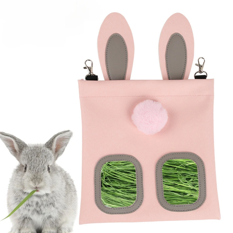 

Rabbit Hay Feeder Bag - Adjustable Chew-Proof Foraging Pouch for Bunny/Chinchilla/Hamster Cages Hanging Hay Dispenser with Clips