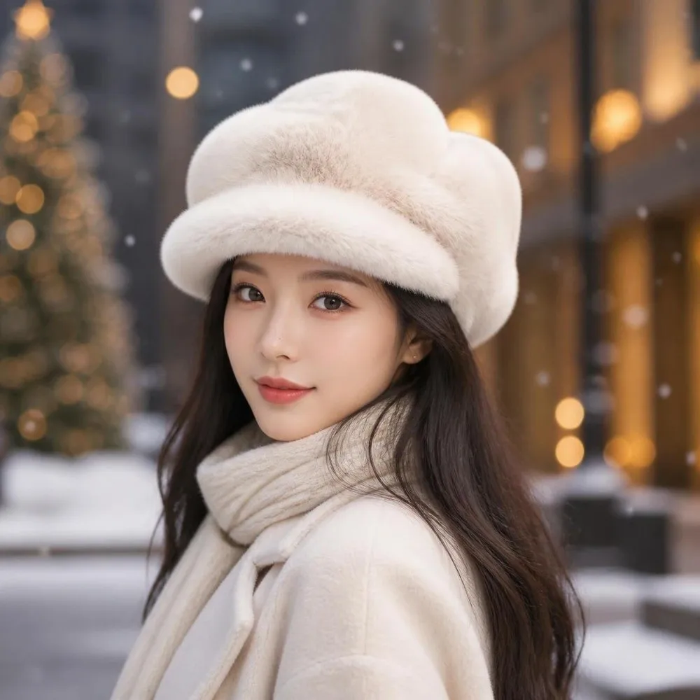 Fashion Solid Color Imitation Mink Beret Lightweight Thick Warm Peaked Cap Versatile Cloud Hat Outdoor