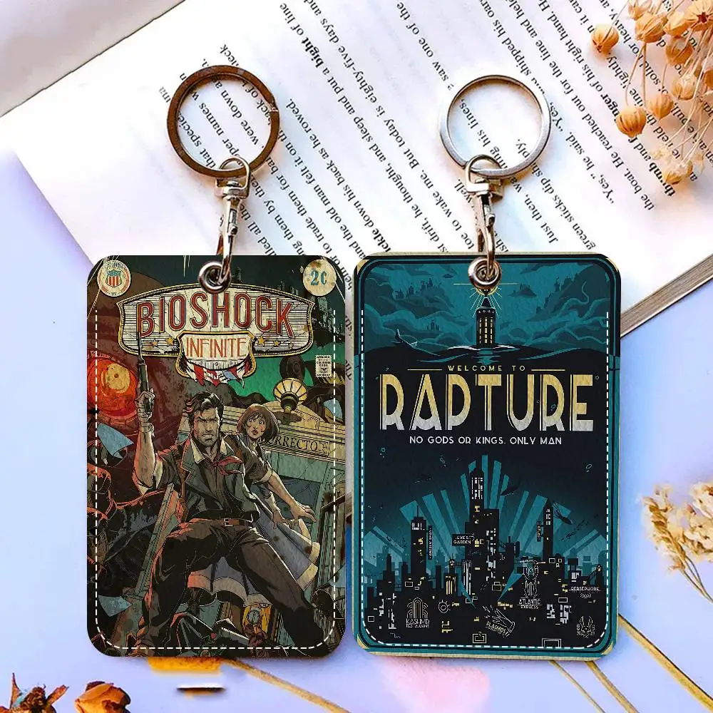 Retro B-Bioshock R-Rapture Game Keychain Card Holders Keyring Bank Bus ID Credit Cards Key Ring Chains