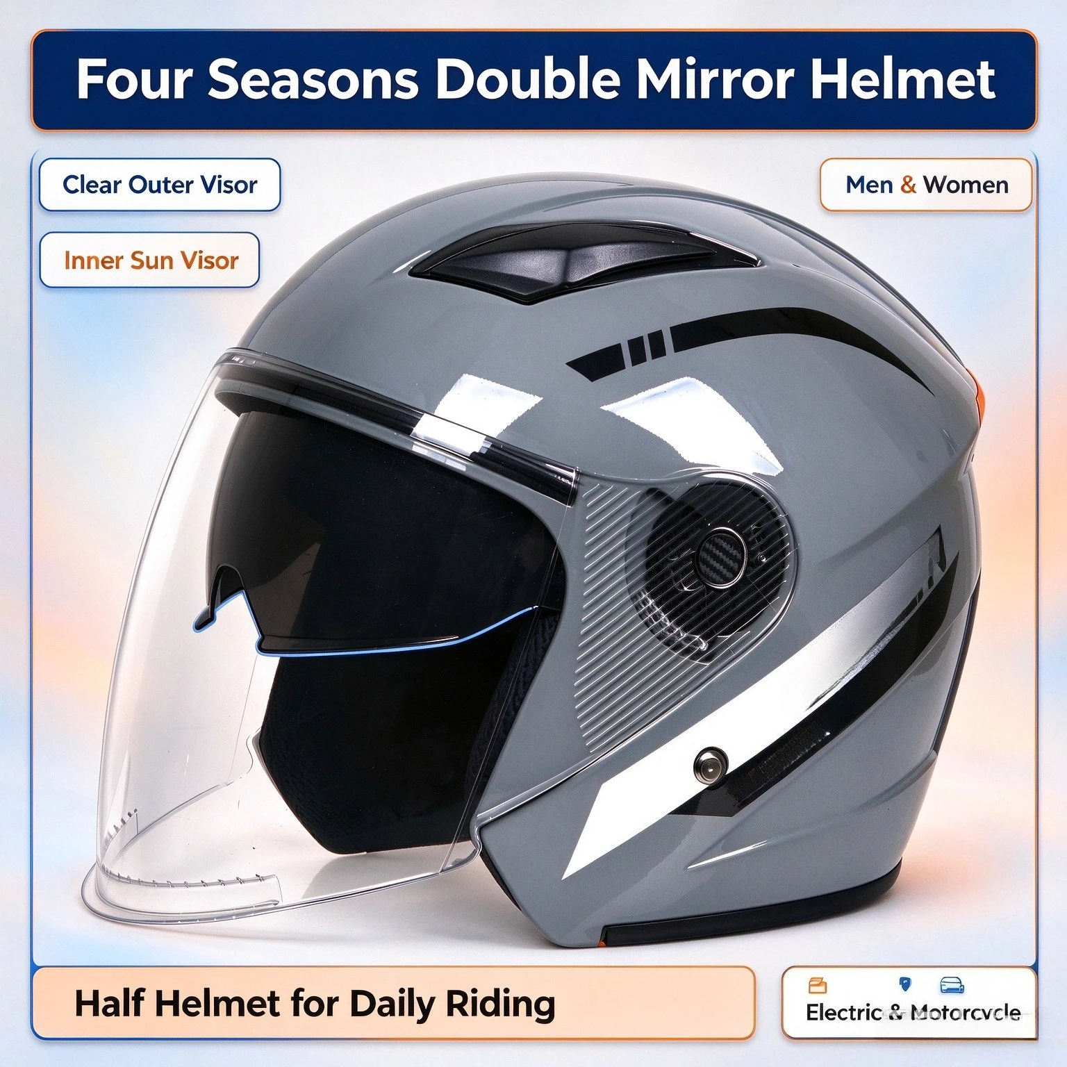 Four seasons double mirror helmet electric car men and women half helmet motorcycle battery car helmet