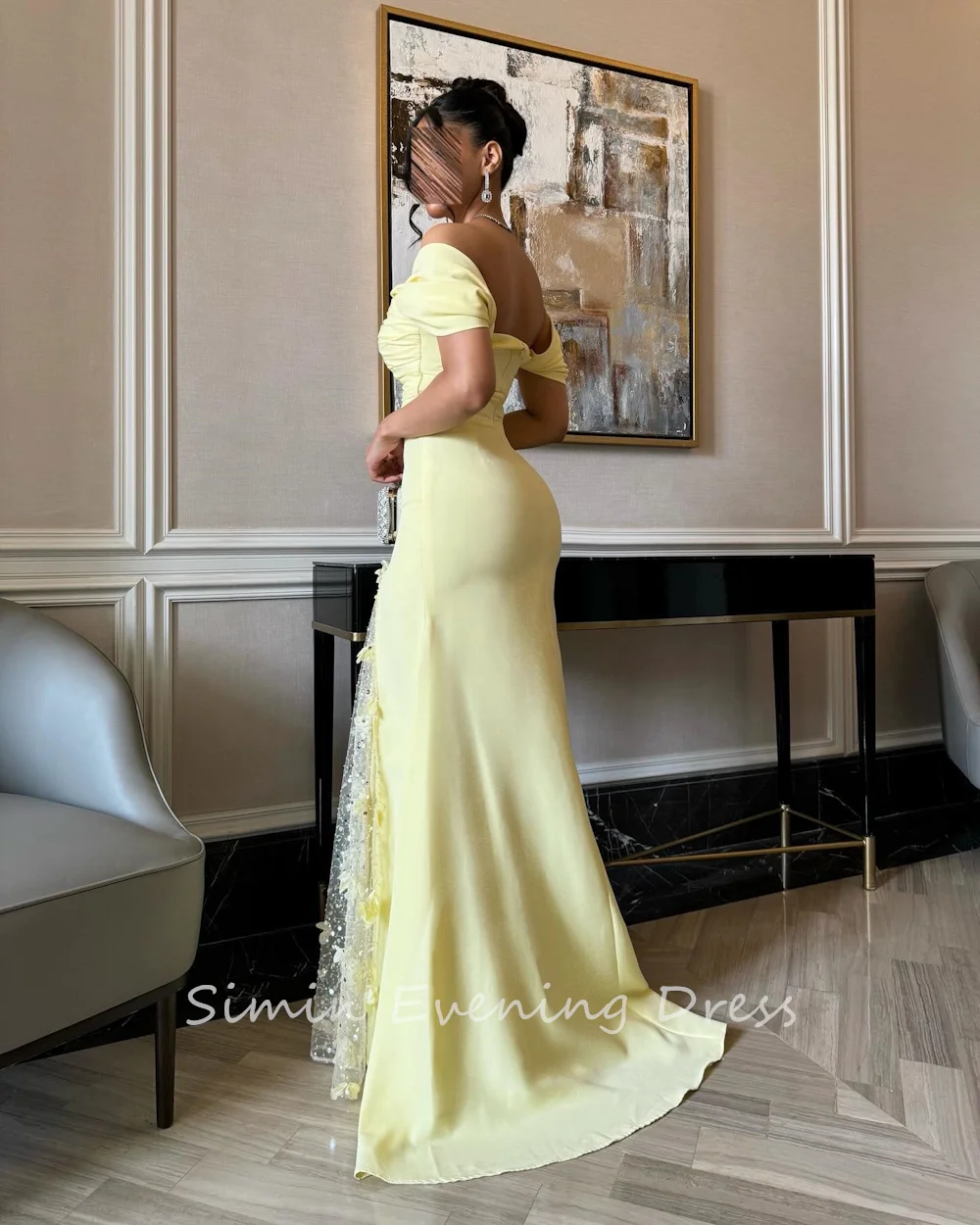 Simin فستانسهرة Luxury Party Dress Off-the-shoulder Crepe Long Sleeve elegant Formal Saudi evening gala dress for women 2024