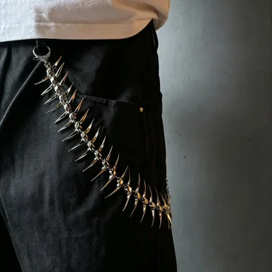 Punk Spike Fishbone Waist Chain Metal Jean Pant Chain Gothic Y2K Wallet Chain Alt Fashion Unisex Backpack Accessory Men Women