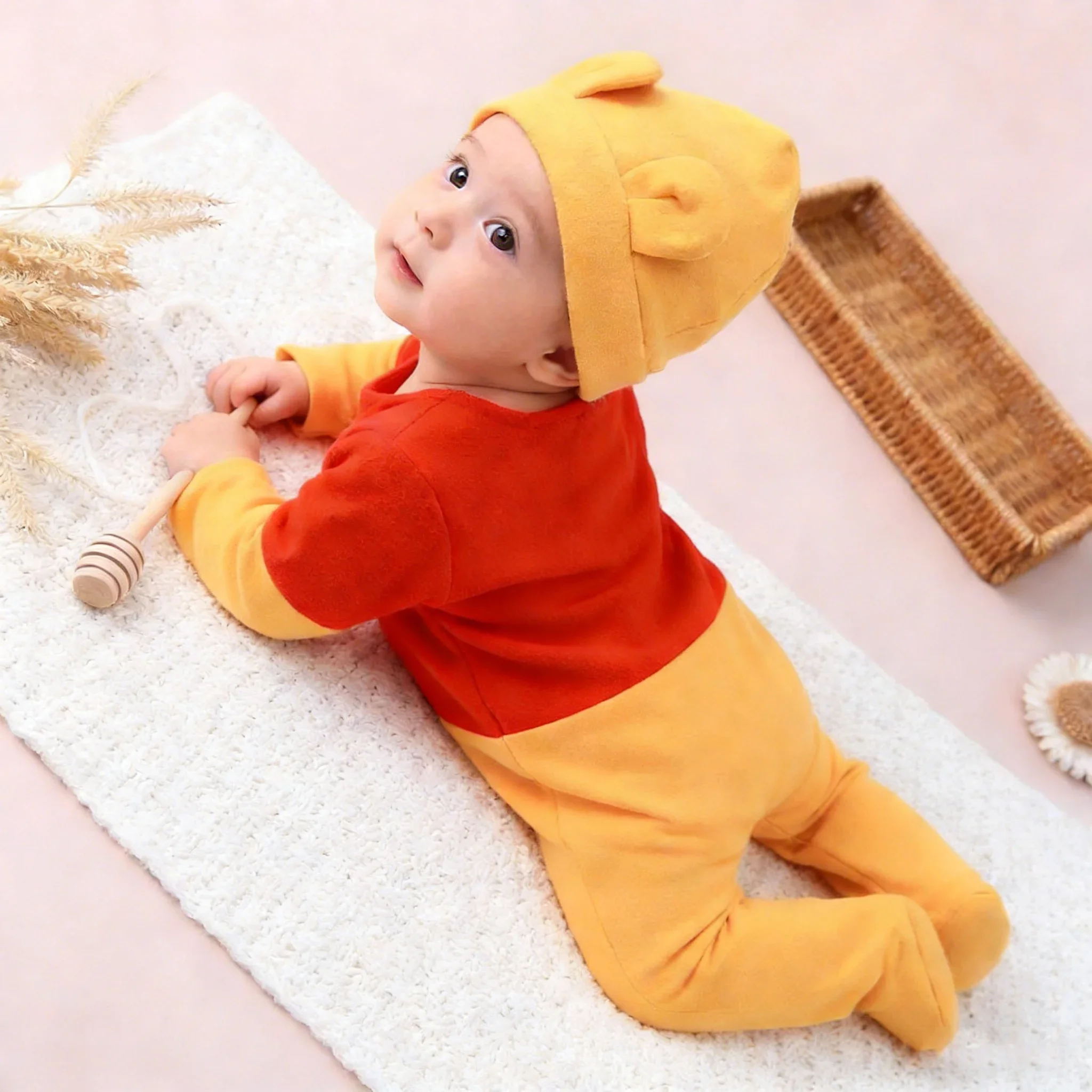 Ylsteed Newborn Boy Photography Props Bear Ears Hat Photo Shooting Outfits Baby Footed Jumpsuit Overalls Infant Picture Props