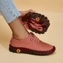 Tenisówki damskie mokasyny sznurowane skórzane płaskie nowe wiosenne 2023 casualowa wygodna mama buty Mujer Zapatos Chaussure Femme