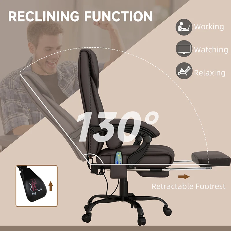 High Back Vibration Massage Office Chair with 6 Points, Hight Adjustable Computer Desk Chair, Reclining Office Chair with Retrac