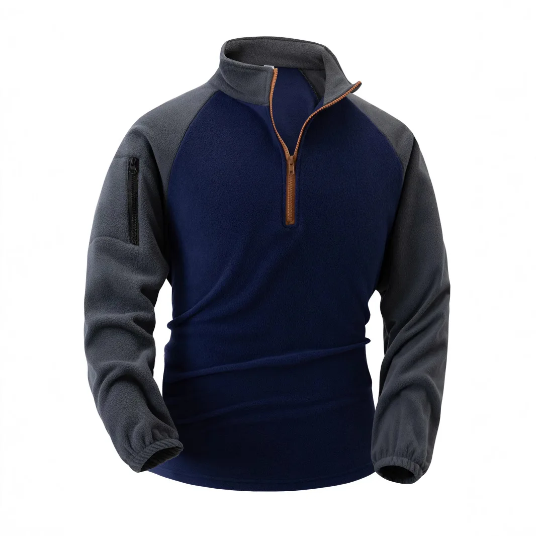 Tactical Fleece Sweatshirt Pullover For Men Casual Warm Autum Winter Double Sided Patchwork Male Zipper soft shell Jacket