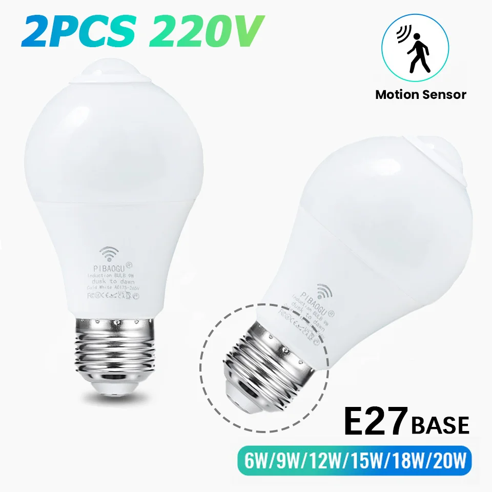 

2PCS LED Bulb Light Bulb With Motion Sensor LED Bulb E27 220V Sensor Bulb Auto ON/OFF Night Light For Home Stairs Security Light