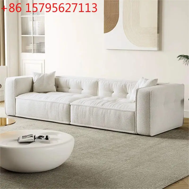 

Cream wind toast sofa Italian minimalist modern living room cat paw cloth small apartment lamb wool fabric sofa combination
