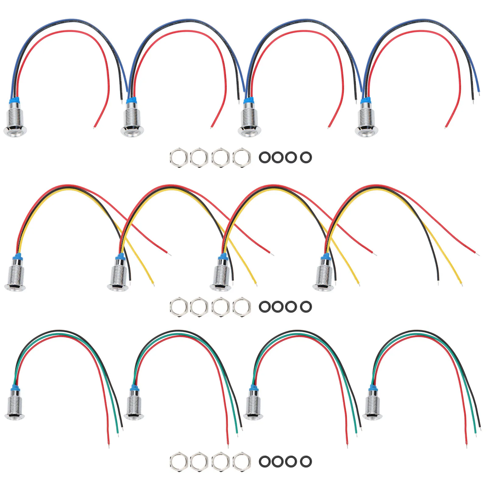 

4 комплекта предварительно проводных круглых светодиодных лампочек, светодиодных лампочек, водонепроницаемых металлических 2 цветных фонарей, общий анод, 3-6 В, мини-светодиоды 10 мм для автомобиля