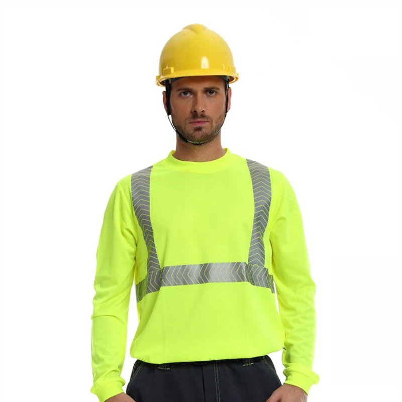 Veiligheidspoloshirt Constructie Reflecterend Shirt met hoge zichtbaarheid O-hals Hi Vis Werkkledingshirt met lange mouwen (S-4XL)