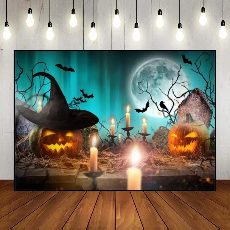 Halloween Background Bat Lantern Birthday Decoration Gloomy Woods Graveyard Banner Custom Backdrop Spider Photography Backdrops