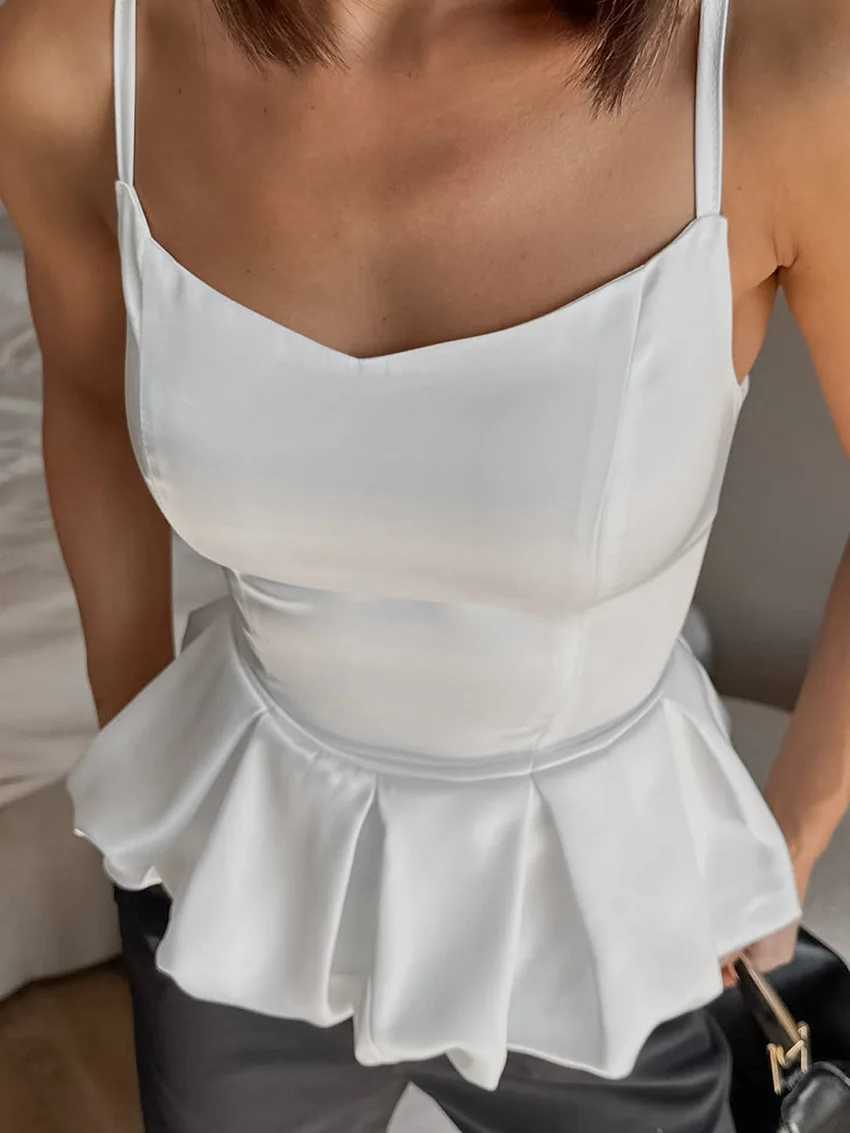 

Women's Satin Faux Silk Solid Color Slimming Waist Sleeveless Sexy Skirt Hem Design Tank Top For Women 2026 Summer Clothing