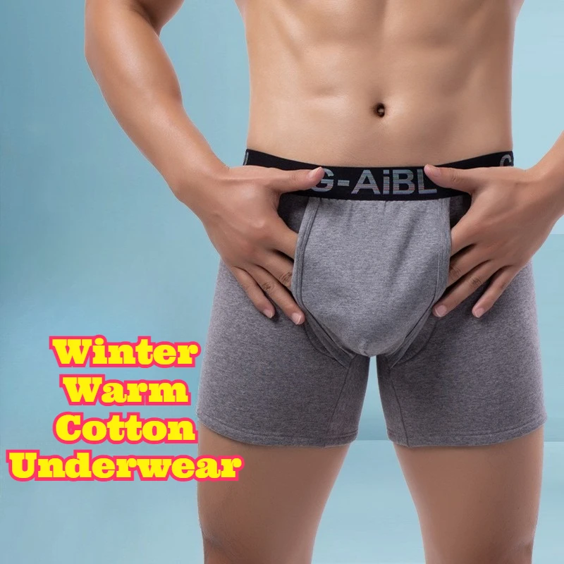 

Мужское нижнее белье на термофлисовой подкладке, зимние теплые хлопковые боксеры, короткая сумка, удобные термобелье, термобелье, мужские холодные трусы
