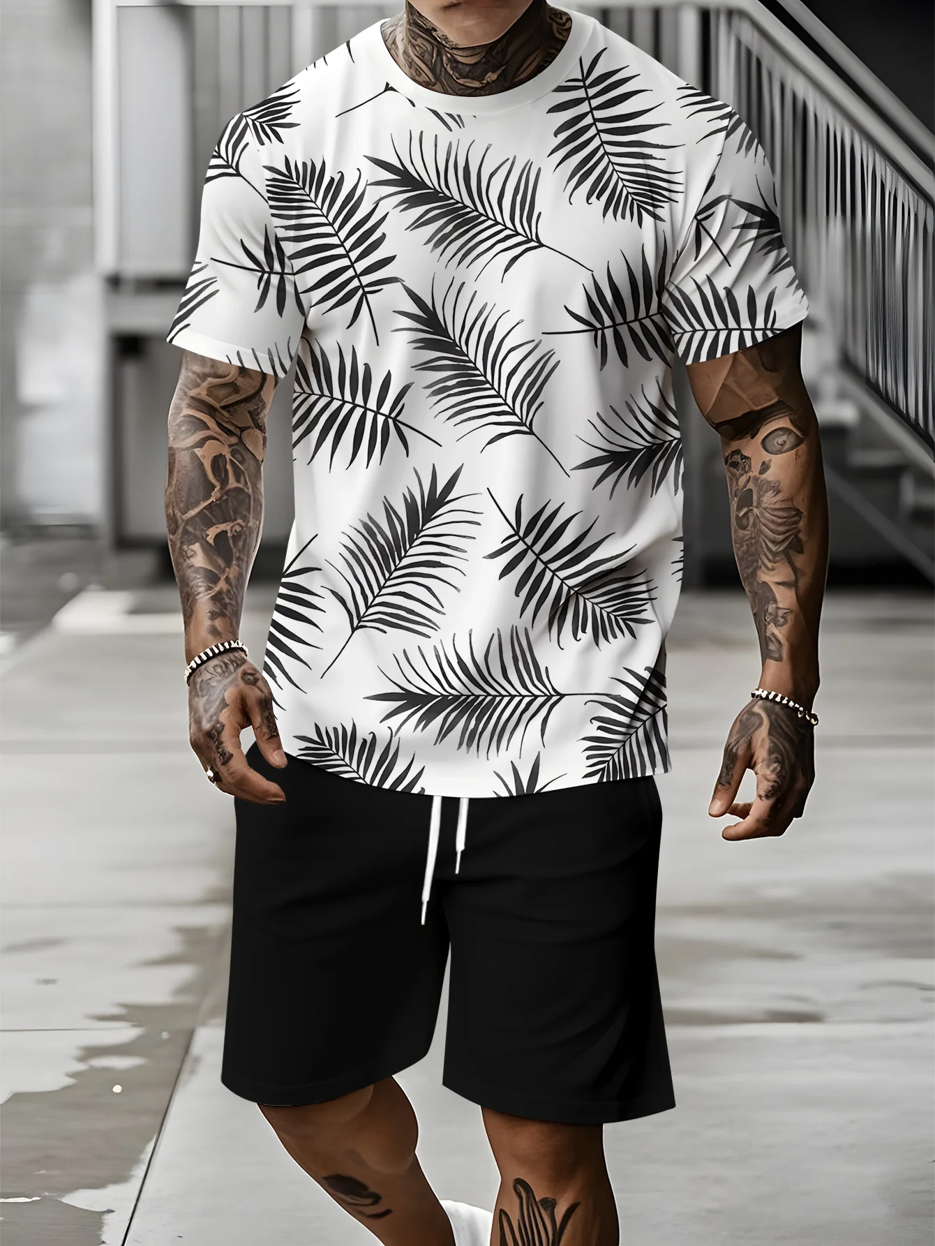 

Hawaiian 3D-Printed T-Shirt and Shorts Set Men's Fashionable Activewear Streetwear Short-Sleeve T-Shirt and Shorts Two-Piece Set