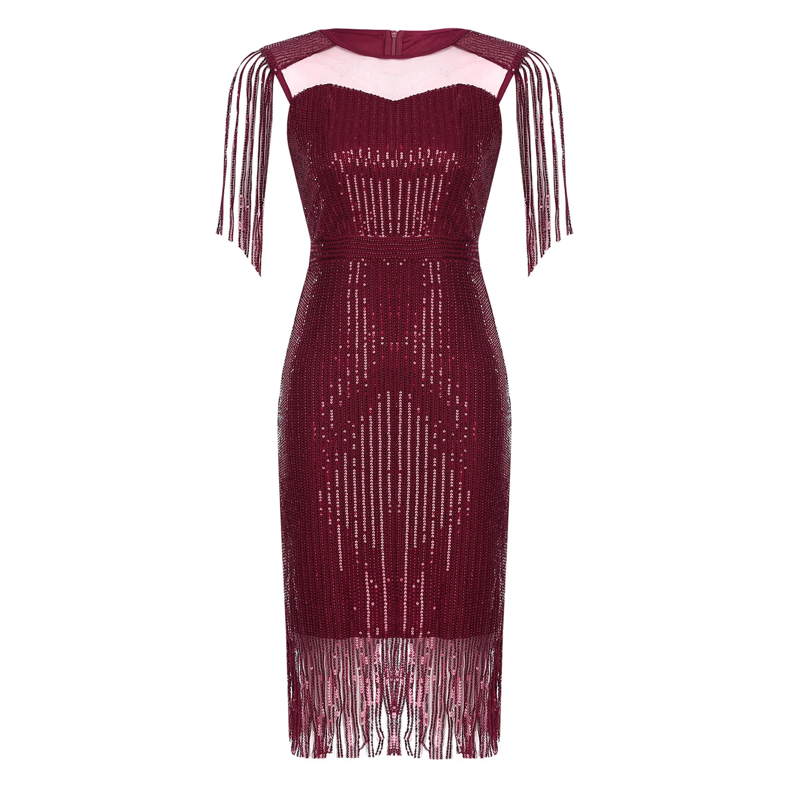 Prom Gown Women Elegant Sleeveless Slim-fit Sparkly Sequin Fringe Tulle Evening Dress for Cocktail Party Banquet Nightclub Dress