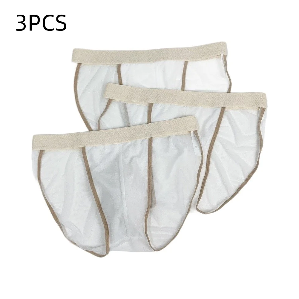 Men's Sheer Mesh Underwear Loose Breathable Quick Drying Briefs Solid Panties U Convex Pouch Stretch Trunks Sexy Lingerie